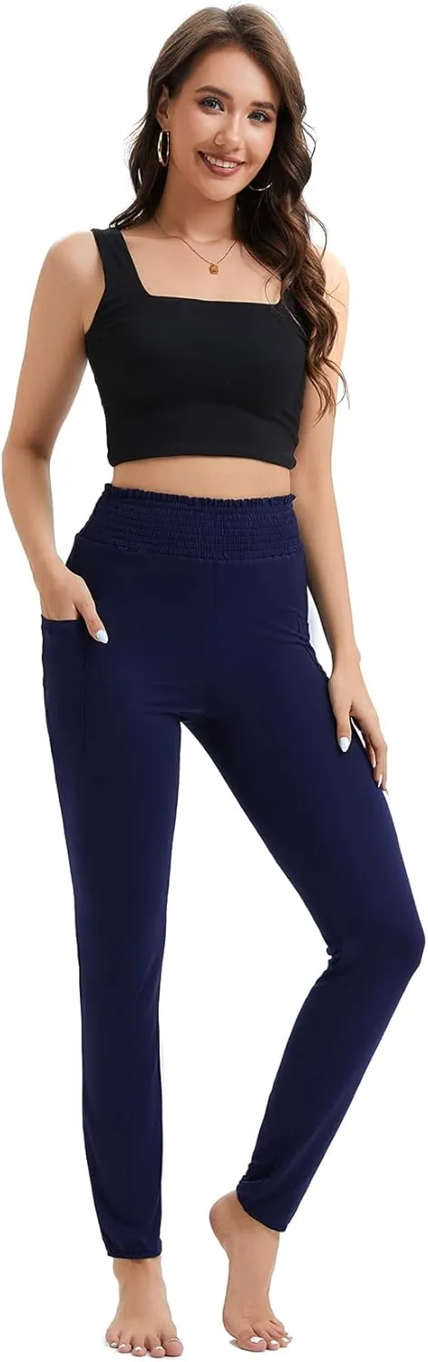 Harem Pants for Women with Pockets, High Waisted Comfy Stretch Loose Sweatpants for Workout, Running, Yoga