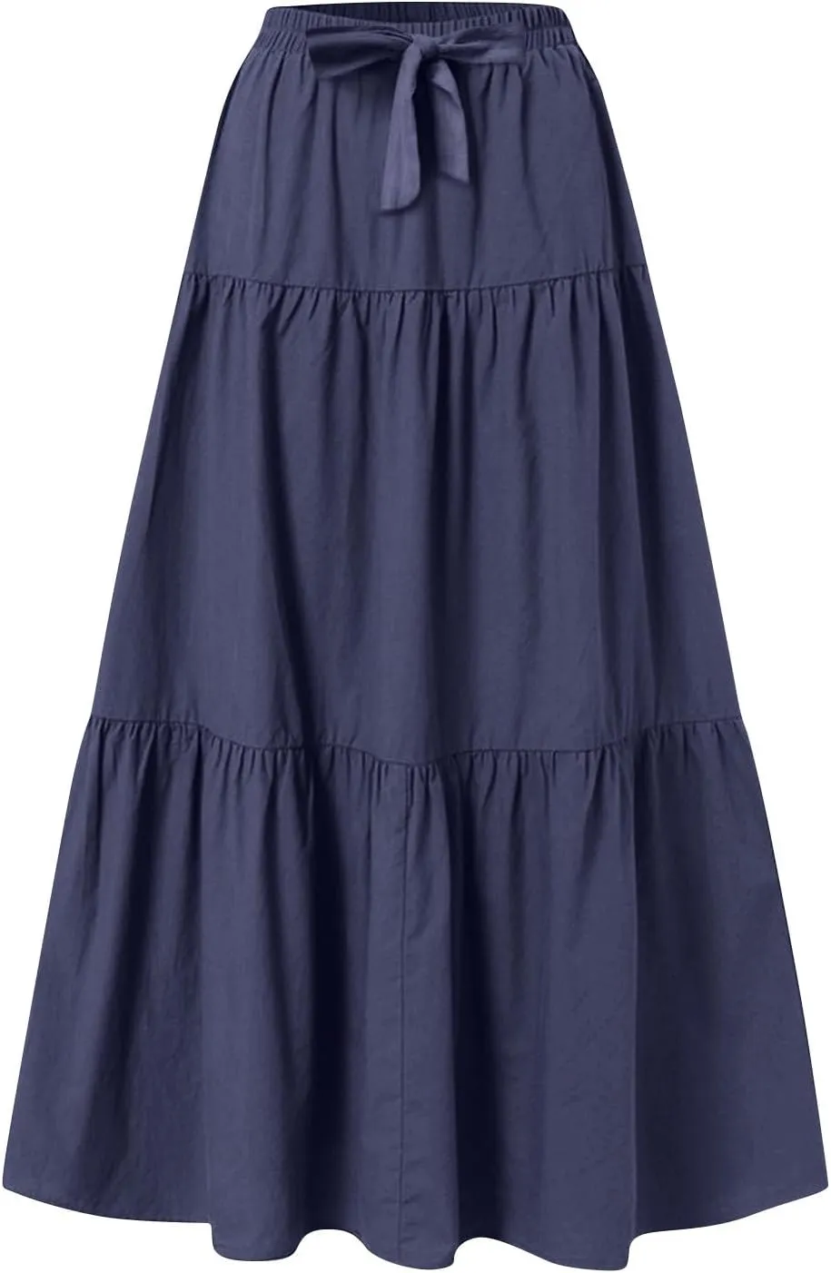 HGps8w Women's Boho Linen Flowy Maxi Skirt, Trendy Casual 2025 Summer Tiered A Line Elastic Waist Pleated Long Beach Skirts