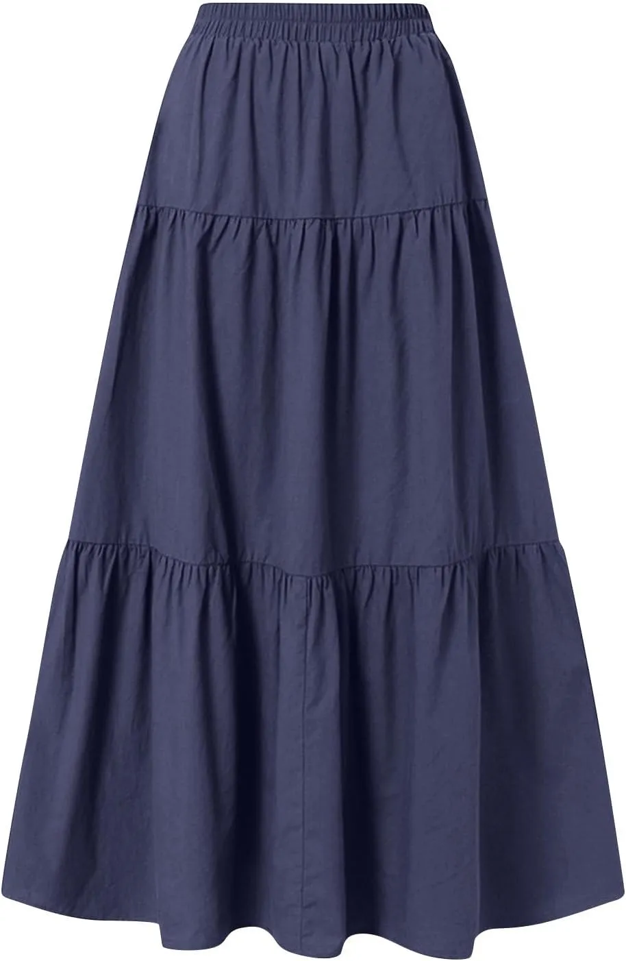 HGps8w Women's Boho Linen Flowy Maxi Skirt, Trendy Casual 2025 Summer Tiered A Line Elastic Waist Pleated Long Beach Skirts