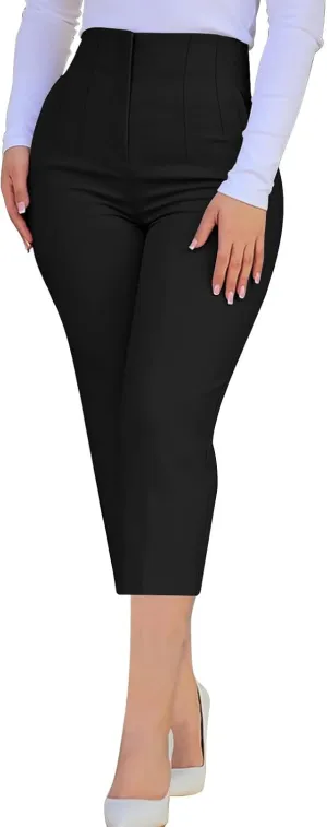 Hvyesh Womens Business Casual Capri Pants Summer Trendy 2025 Pleated High Waisted Capris for Women Wide Leg
