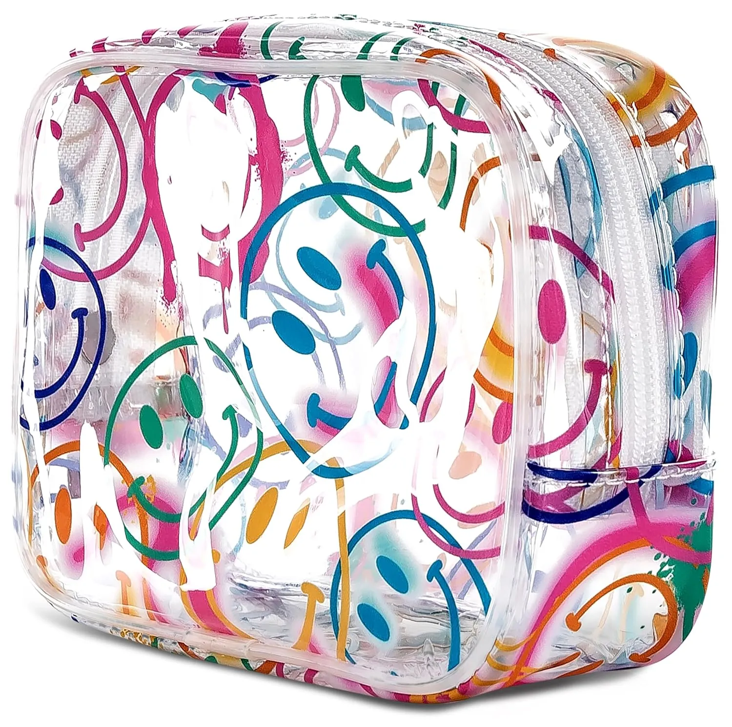 iscream 7" x 5" Bold Print See-Through Zippered Cosmetic Bag with Floating Sprinkles - Smiles Everywhere