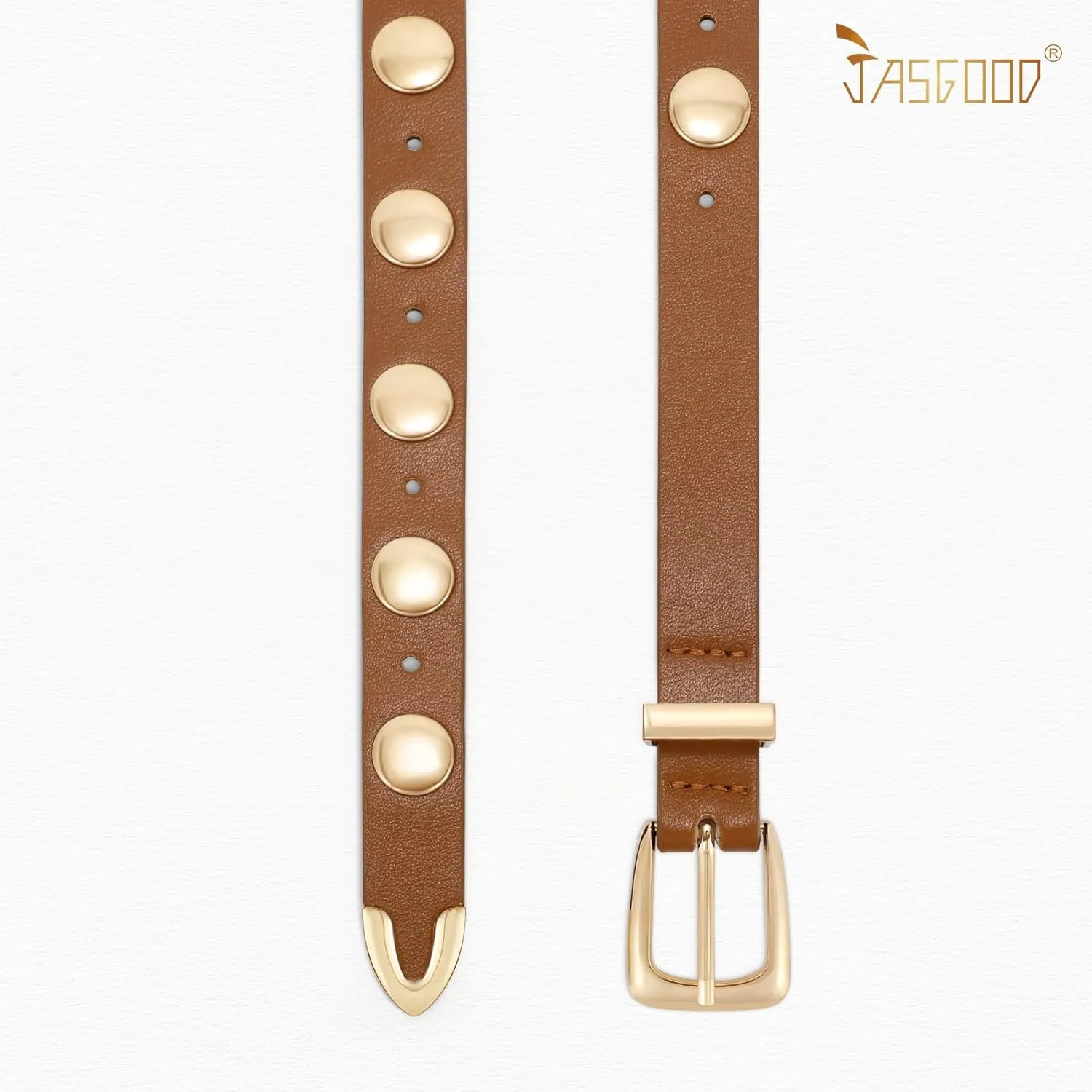 JASGOOD Women Studded Belt Skinny Leather Belt Ladies Thin Waist Belt Fashion Leather Belt for Jeans Pants Dress