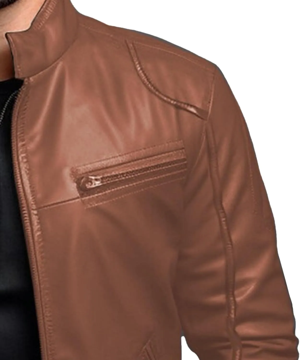 JEKE-DG Men's Classic Slim Fit Motorcycle Coat Faux Leather Casual Bomber Coat Jacket Full Zip-Up Solid Spring Fall Coats