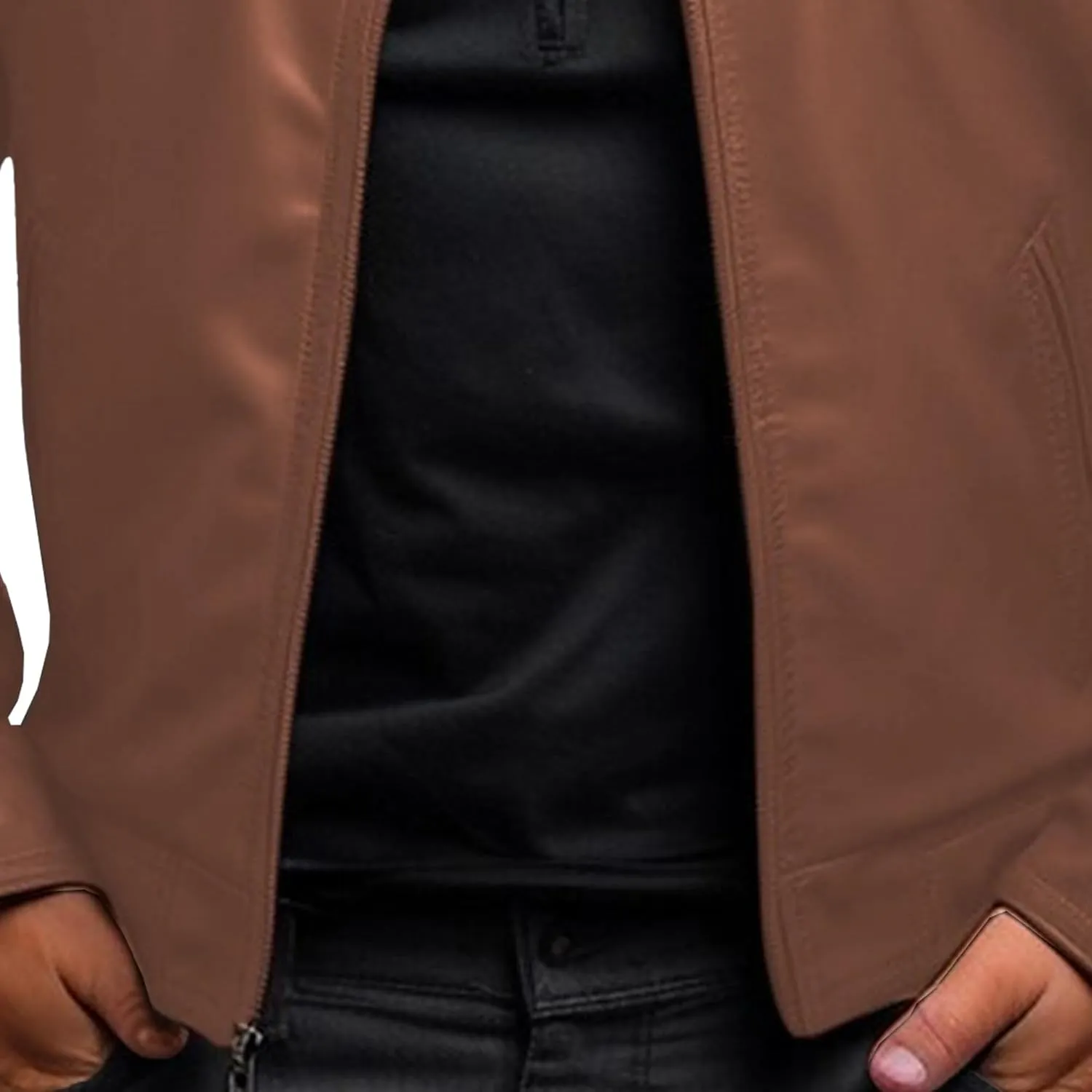 JEKE-DG Men's Classic Slim Fit Motorcycle Coat Faux Leather Casual Bomber Coat Jacket Full Zip-Up Solid Spring Fall Coats