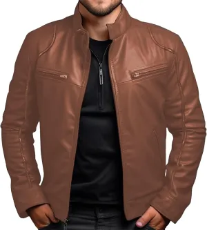 JEKE-DG Men's Classic Slim Fit Motorcycle Coat Faux Leather Casual Bomber Coat Jacket Full Zip-Up Solid Spring Fall Coats