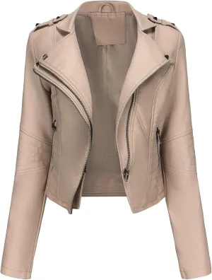 JEKE-DG Women's Fashion Zip Up Biker Coat Long Sleeve Cropped Vintage Coat Jacket Faux Leather Slim Fit Coats