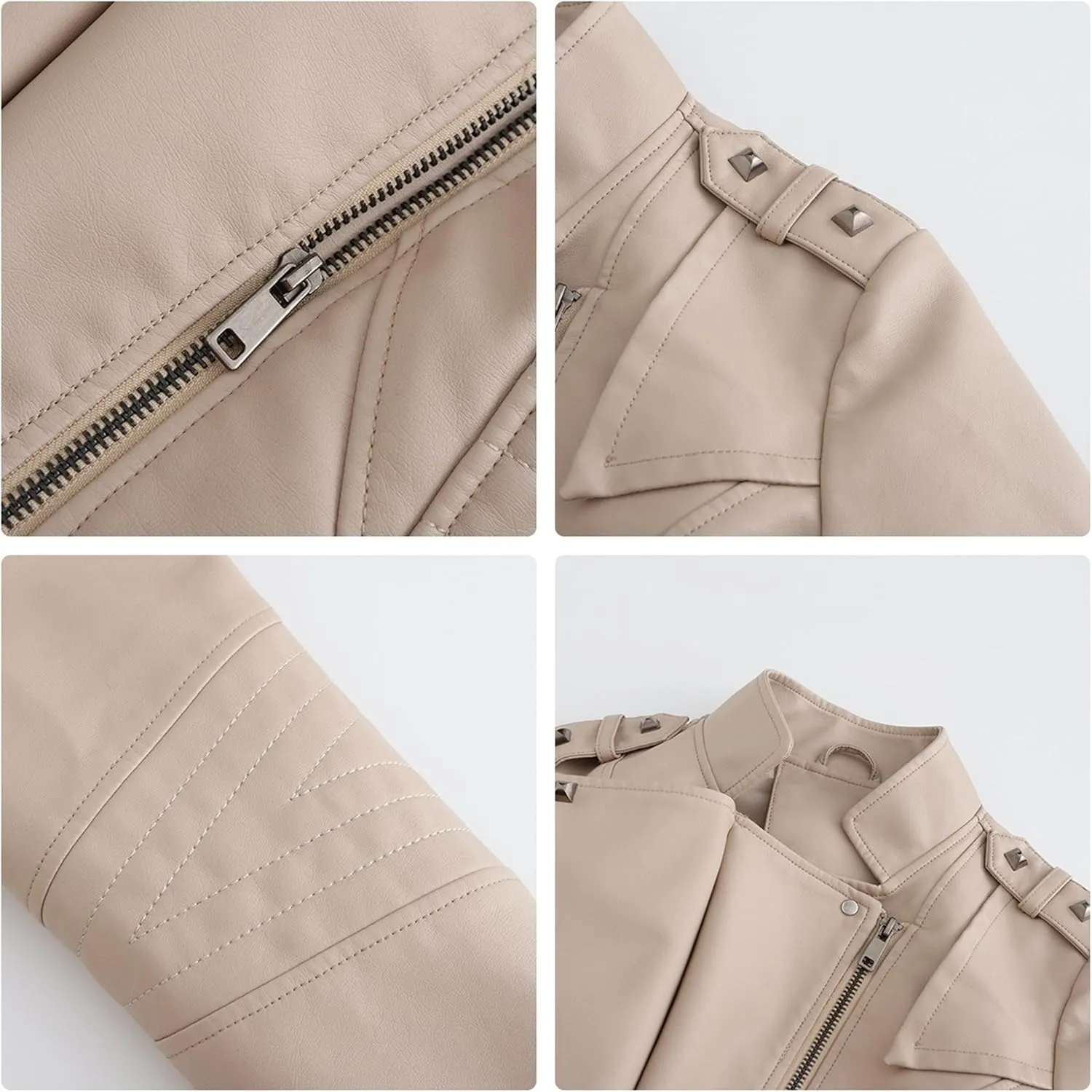 JEKE-DG Women's Fashion Zip Up Biker Coat Long Sleeve Cropped Vintage Coat Jacket Faux Leather Slim Fit Coats
