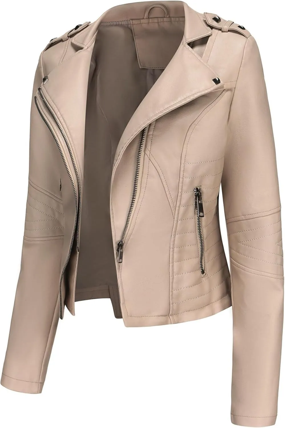 JEKE-DG Women's Fashion Zip Up Biker Coat Long Sleeve Cropped Vintage Coat Jacket Faux Leather Slim Fit Coats