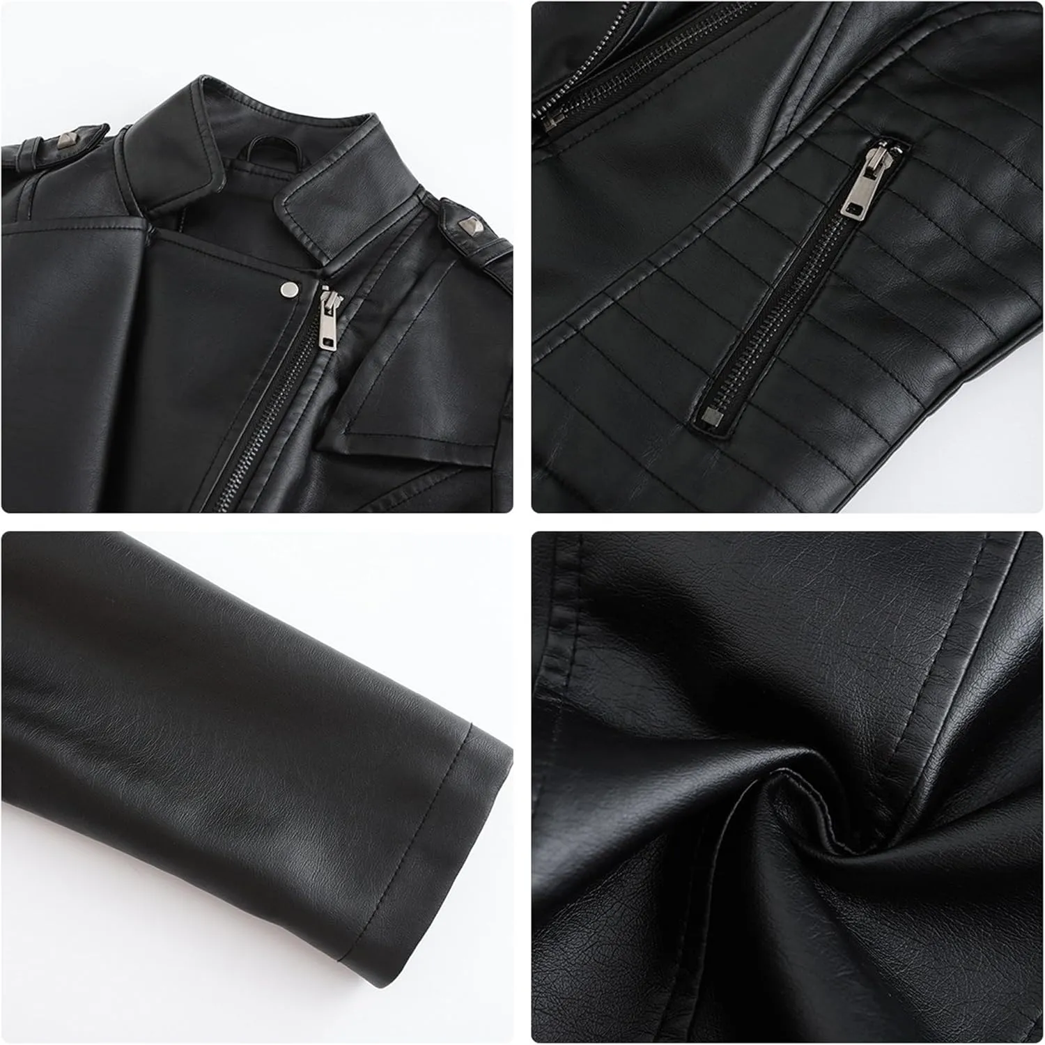 JEKE-DG Women's Fashion Zip Up Biker Coat Long Sleeve Cropped Vintage Coat Jacket Faux Leather Slim Fit Coats