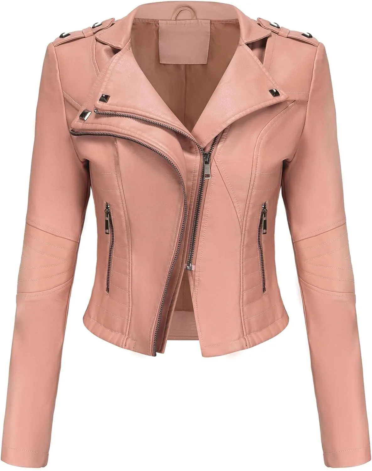 JEKE-DG Women's Fashion Zip Up Biker Coat Long Sleeve Cropped Vintage Coat Jacket Faux Leather Slim Fit Coats