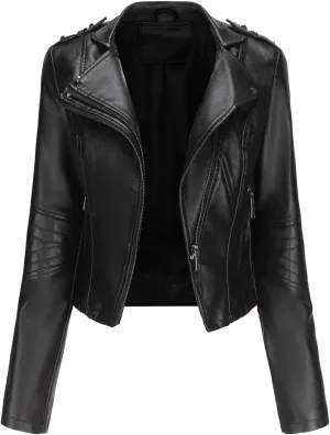 JEKE-DG Women's Fashion Zip Up Biker Coat Long Sleeve Cropped Vintage Coat Jacket Faux Leather Slim Fit Coats