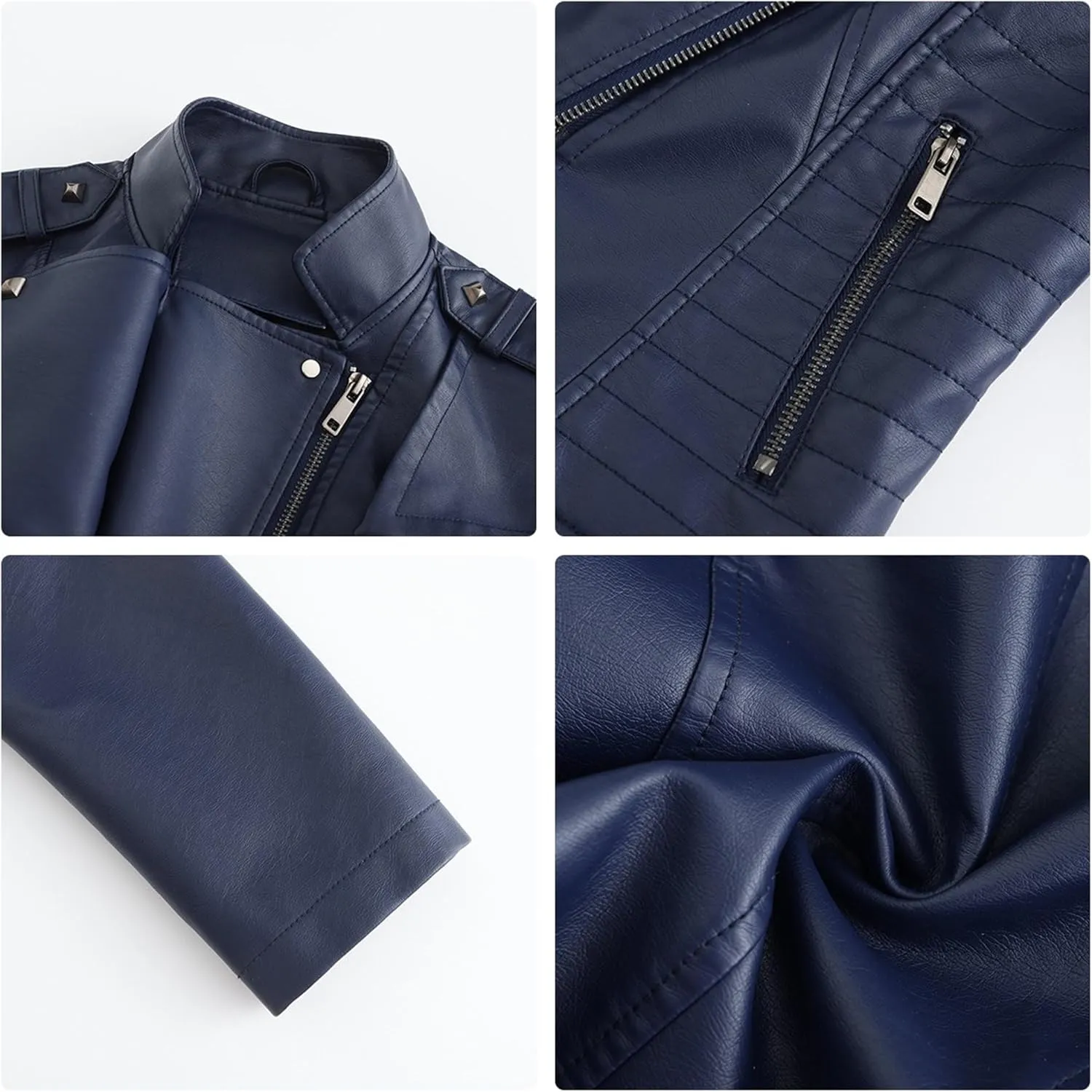 JEKE-DG Women's Fashion Zip Up Biker Coat Long Sleeve Cropped Vintage Coat Jacket Faux Leather Slim Fit Coats