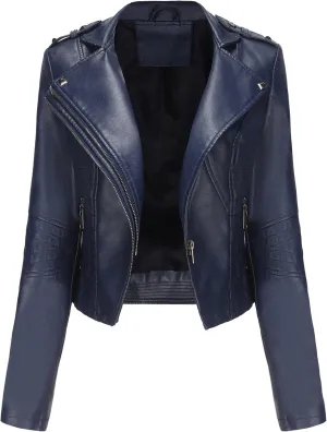 JEKE-DG Women's Fashion Zip Up Biker Coat Long Sleeve Cropped Vintage Coat Jacket Faux Leather Slim Fit Coats