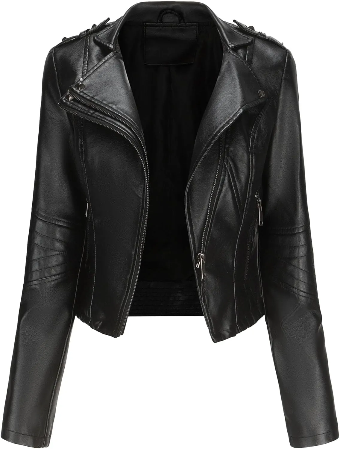 JEKE-DG Women's Fashion Zip Up Biker Coat Long Sleeve Cropped Vintage Coat Jacket Faux Leather Slim Fit Coats