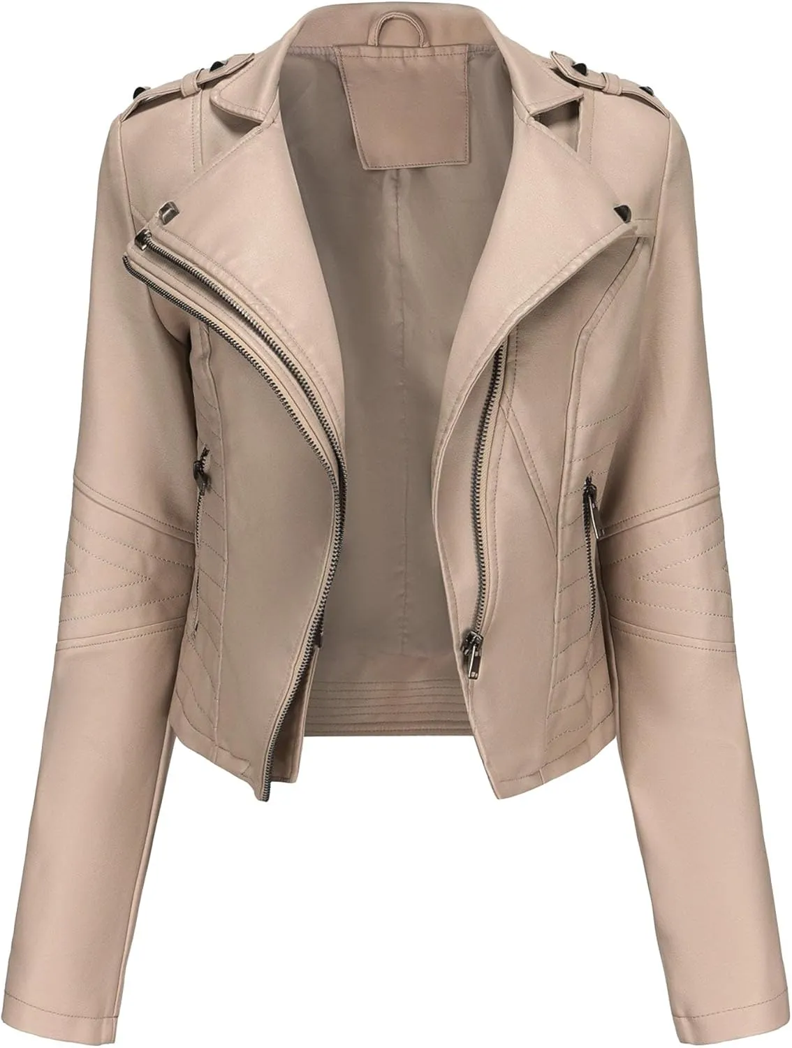 JEKE-DG Women's Fashion Zip Up Biker Coat Long Sleeve Cropped Vintage Coat Jacket Faux Leather Slim Fit Coats
