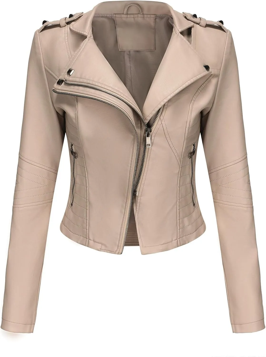 JEKE-DG Women's Fashion Zip Up Biker Coat Long Sleeve Cropped Vintage Coat Jacket Faux Leather Slim Fit Coats
