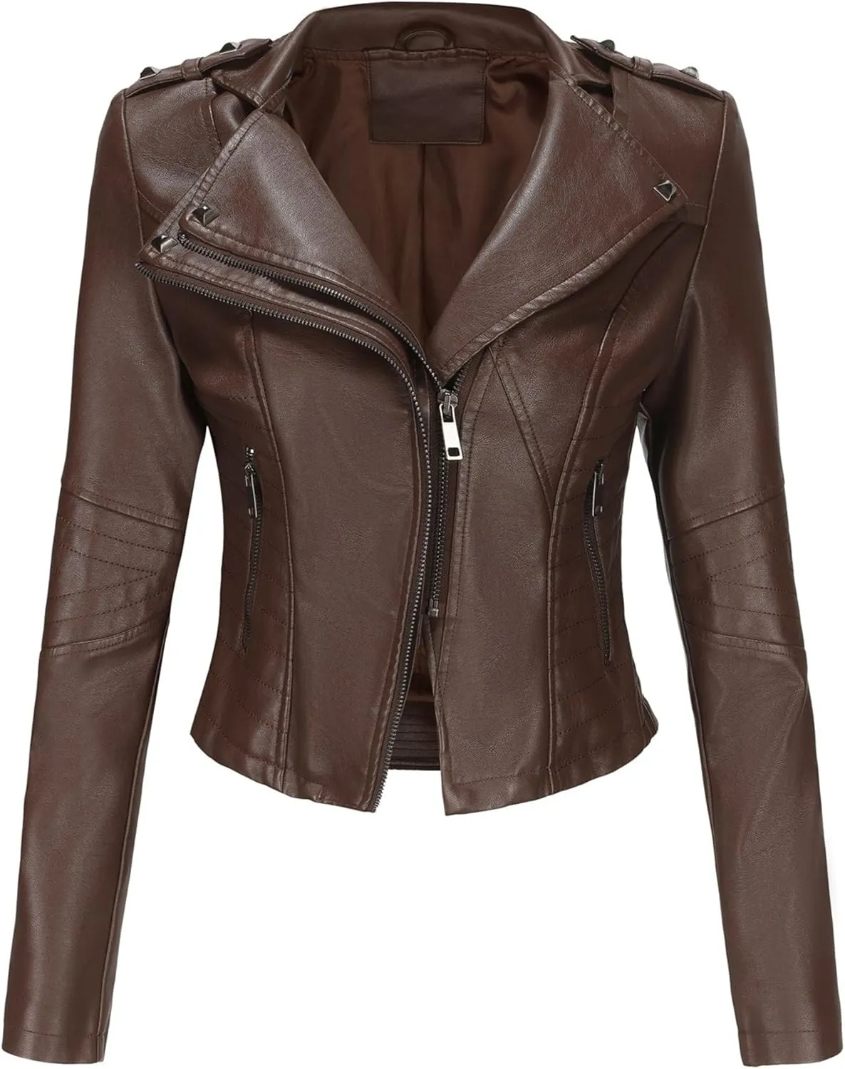 JEKE-DG Women's Fashion Zip Up Biker Coat Long Sleeve Cropped Vintage Coat Jacket Faux Leather Slim Fit Coats