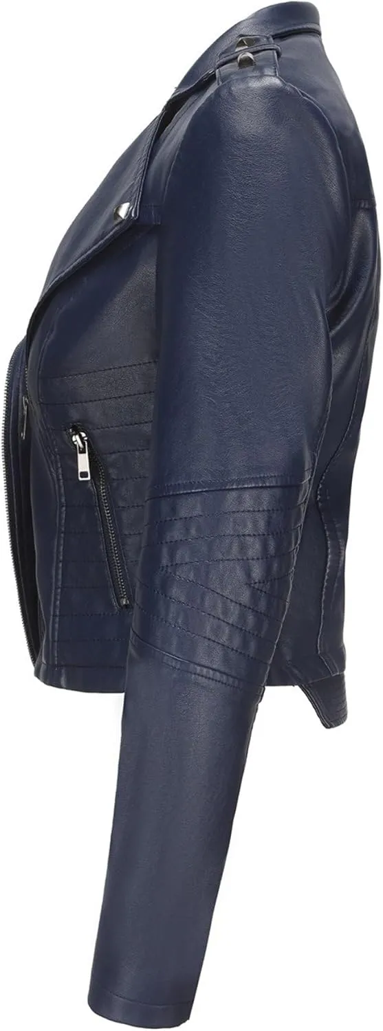 JEKE-DG Women's Fashion Zip Up Biker Coat Long Sleeve Cropped Vintage Coat Jacket Faux Leather Slim Fit Coats
