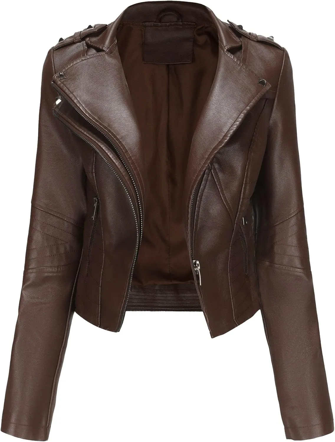 JEKE-DG Women's Fashion Zip Up Biker Coat Long Sleeve Cropped Vintage Coat Jacket Faux Leather Slim Fit Coats