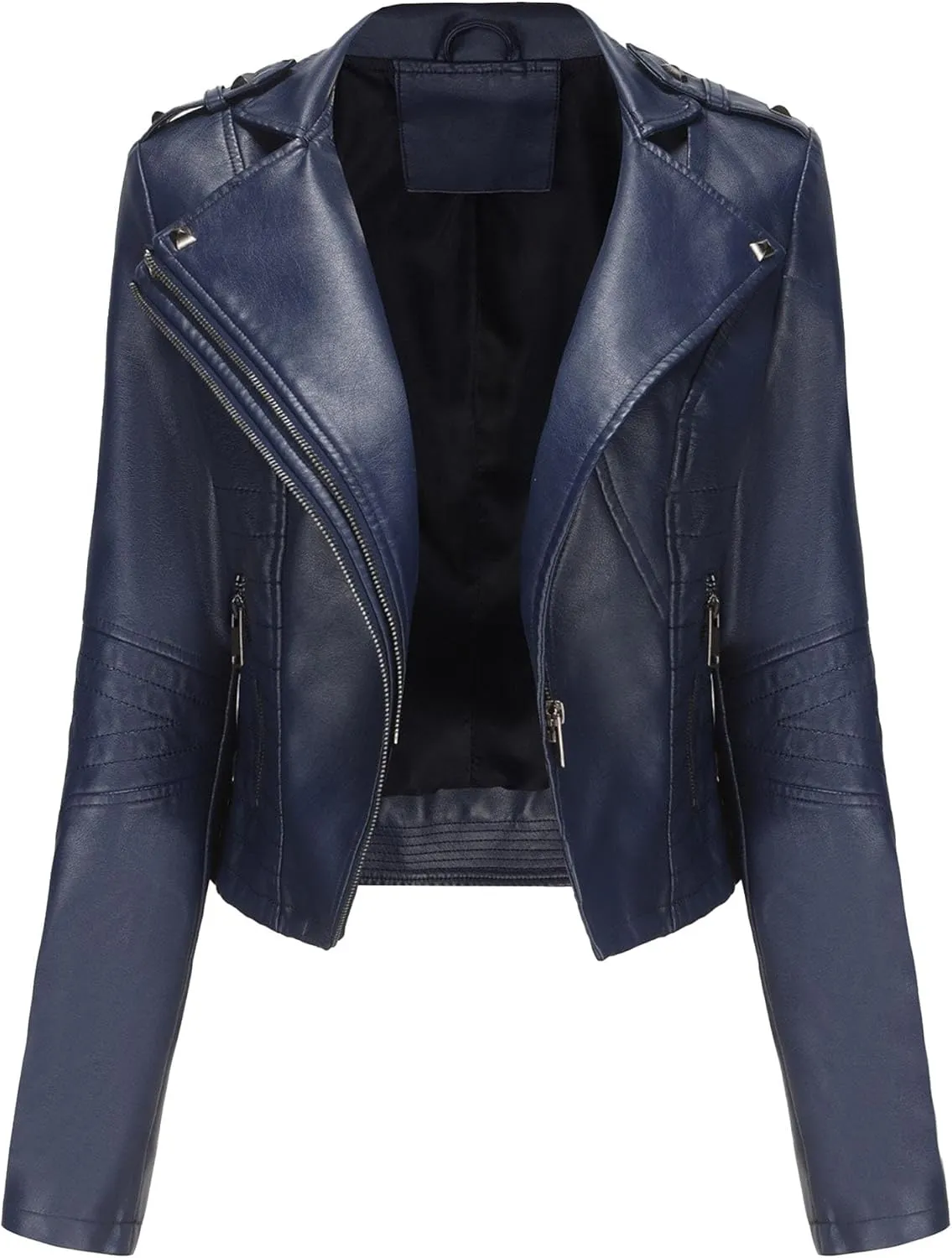 JEKE-DG Women's Fashion Zip Up Biker Coat Long Sleeve Cropped Vintage Coat Jacket Faux Leather Slim Fit Coats