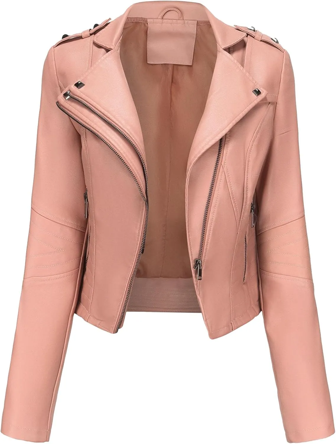 JEKE-DG Women's Fashion Zip Up Biker Coat Long Sleeve Cropped Vintage Coat Jacket Faux Leather Slim Fit Coats