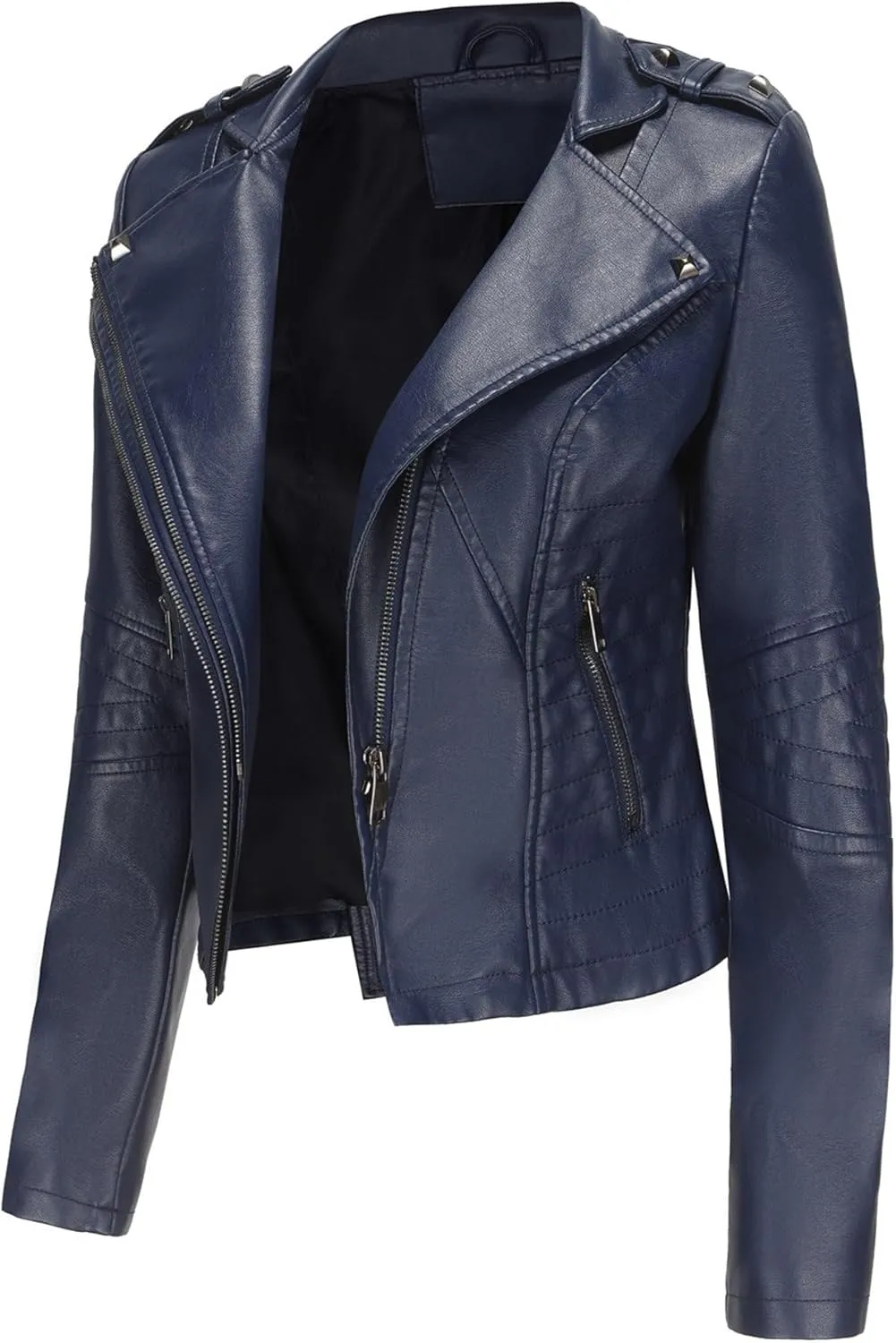 JEKE-DG Women's Fashion Zip Up Biker Coat Long Sleeve Cropped Vintage Coat Jacket Faux Leather Slim Fit Coats
