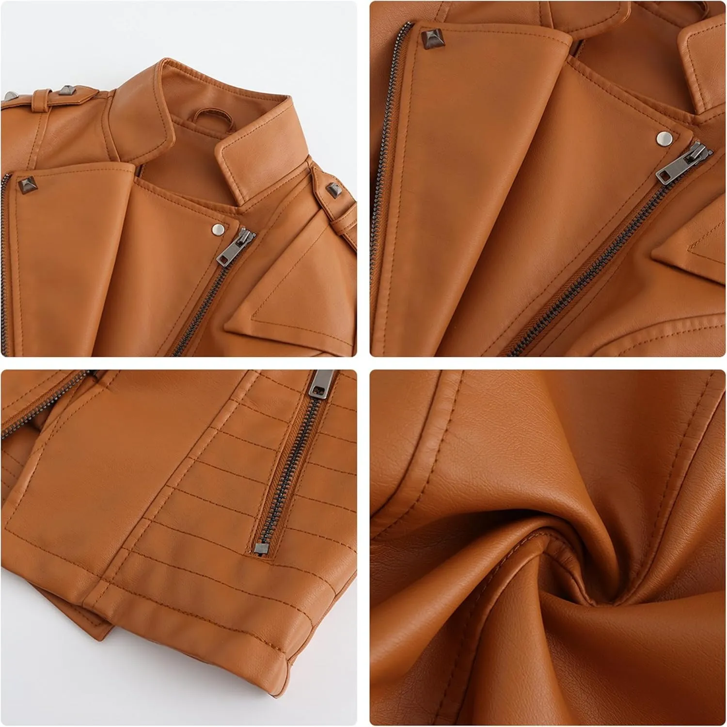 JEKE-DG Women's Fashion Zip Up Biker Coat Long Sleeve Cropped Vintage Coat Jacket Faux Leather Slim Fit Coats