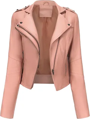 JEKE-DG Women's Fashion Zip Up Biker Coat Long Sleeve Cropped Vintage Coat Jacket Faux Leather Slim Fit Coats