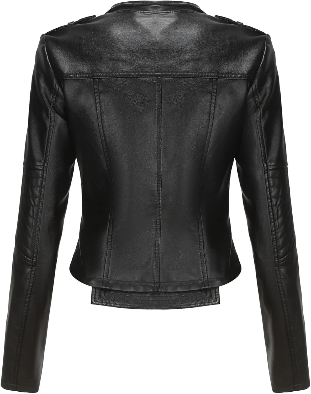 JEKE-DG Women's Fashion Zip Up Biker Coat Long Sleeve Cropped Vintage Coat Jacket Faux Leather Slim Fit Coats