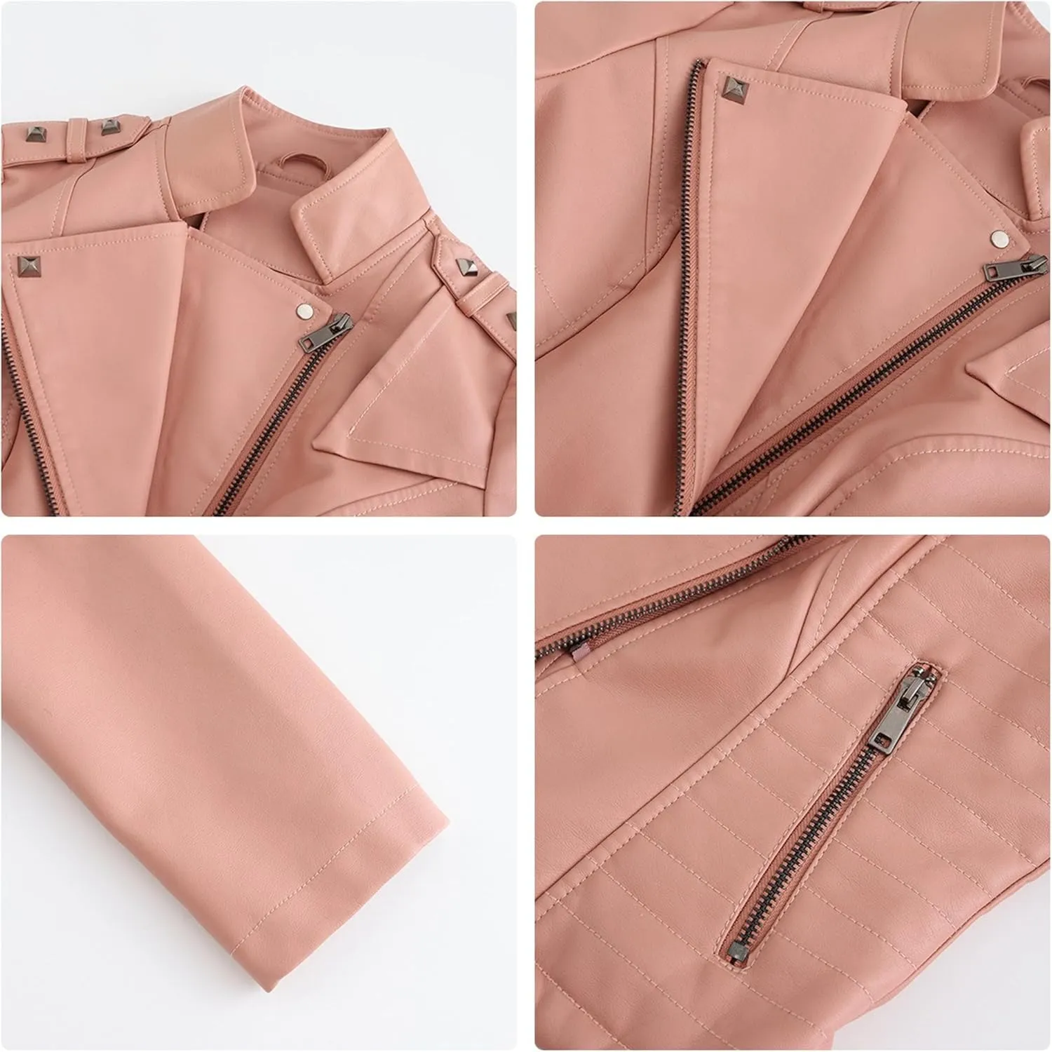 JEKE-DG Women's Fashion Zip Up Biker Coat Long Sleeve Cropped Vintage Coat Jacket Faux Leather Slim Fit Coats