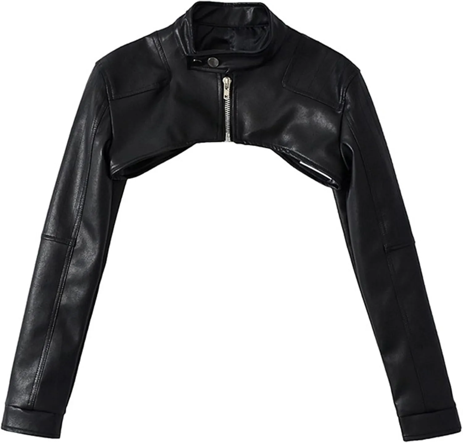 JEKE-DG Women's Super Crop Faux Leather Coat Zip Up Fashion Moto Biker Coat Jacket Slim Fit Stand Collar Outdoor Coats