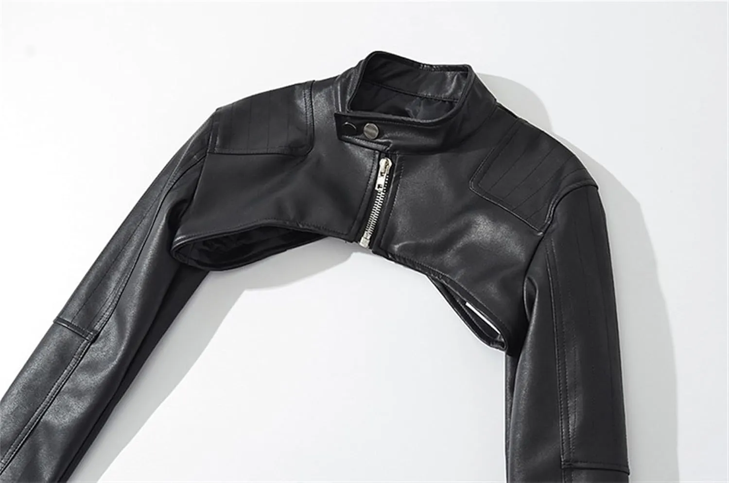 JEKE-DG Women's Super Crop Faux Leather Coat Zip Up Fashion Moto Biker Coat Jacket Slim Fit Stand Collar Outdoor Coats