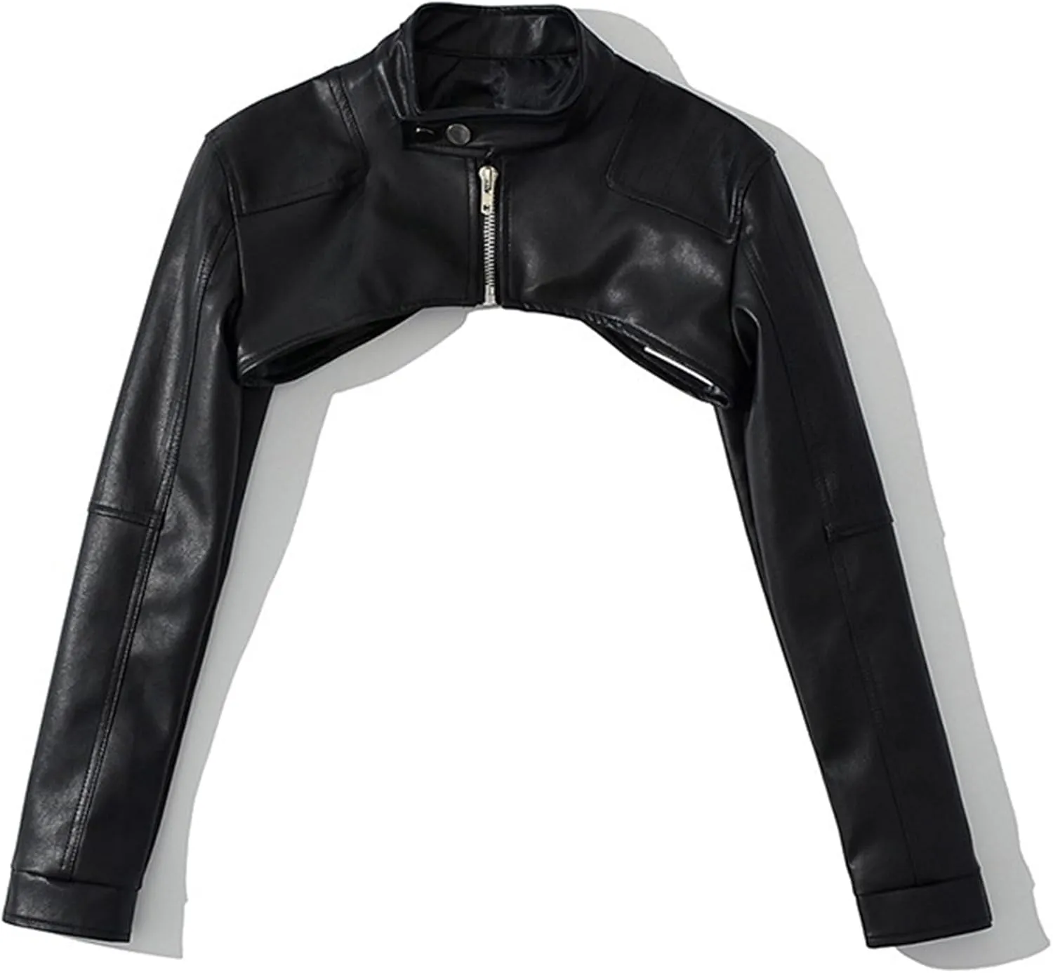 JEKE-DG Women's Super Crop Faux Leather Coat Zip Up Fashion Moto Biker Coat Jacket Slim Fit Stand Collar Outdoor Coats