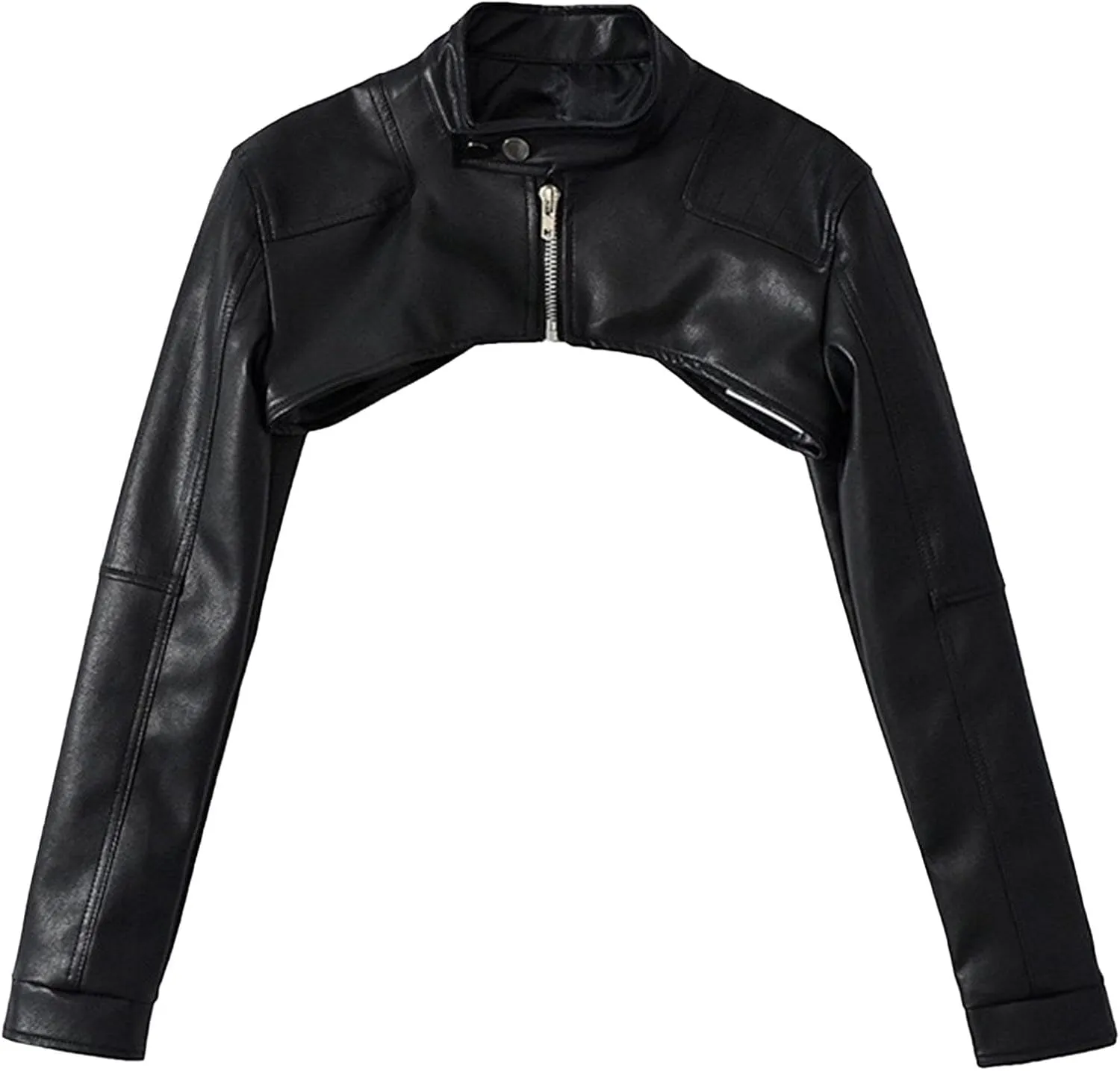 JEKE-DG Women's Super Crop Faux Leather Coat Zip Up Fashion Moto Biker Coat Jacket Slim Fit Stand Collar Outdoor Coats