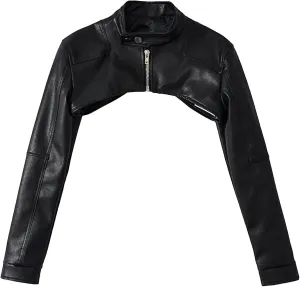 JEKE-DG Women's Super Crop Faux Leather Coat Zip Up Fashion Moto Biker Coat Jacket Slim Fit Stand Collar Outdoor Coats