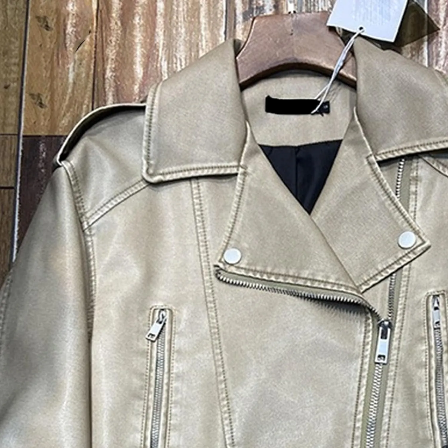 JEKE-DG Women's Vintage Lapel Cropped Coat Faux Leather Zip Up Casual Coat Jacket Fashion Solid Outerwear with Belt