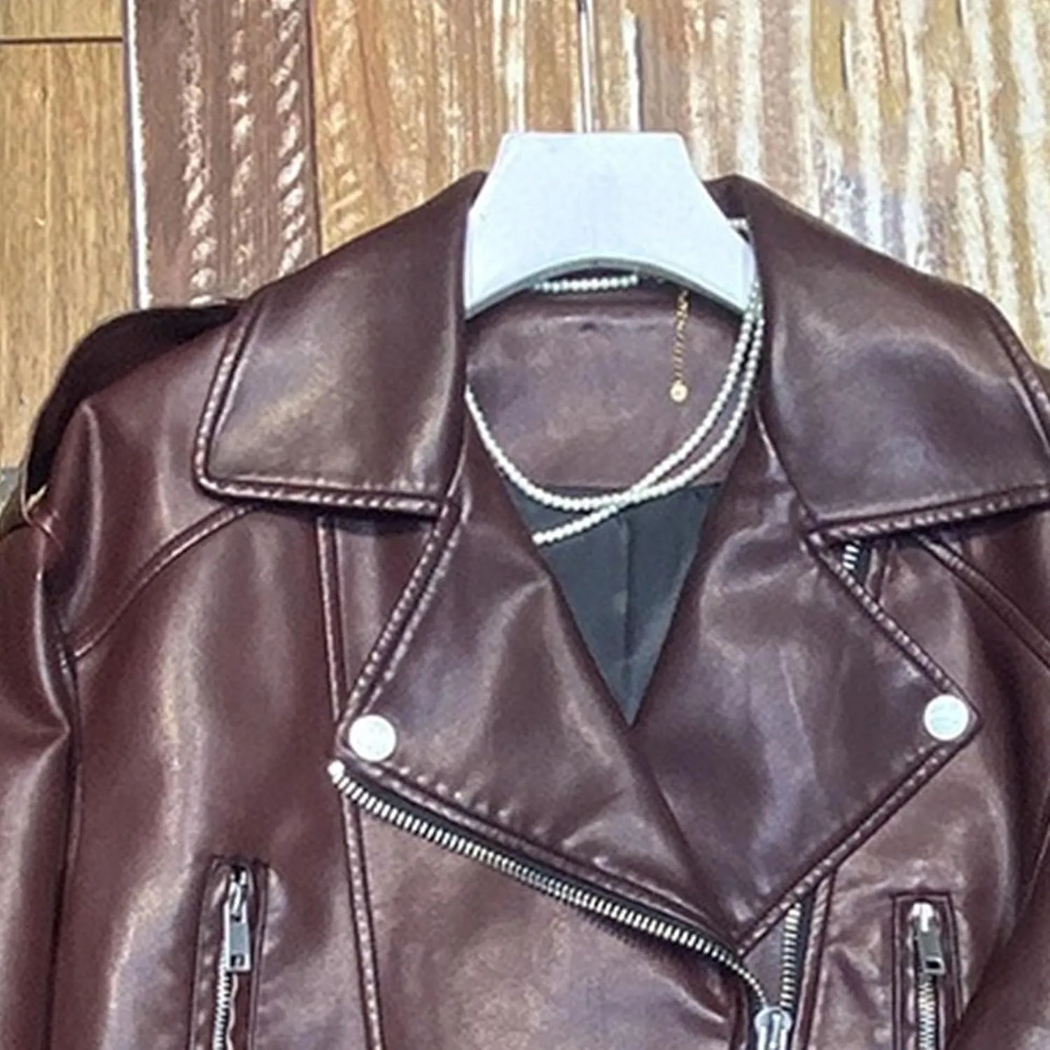 JEKE-DG Women's Vintage Lapel Cropped Coat Faux Leather Zip Up Casual Coat Jacket Fashion Solid Outerwear with Belt