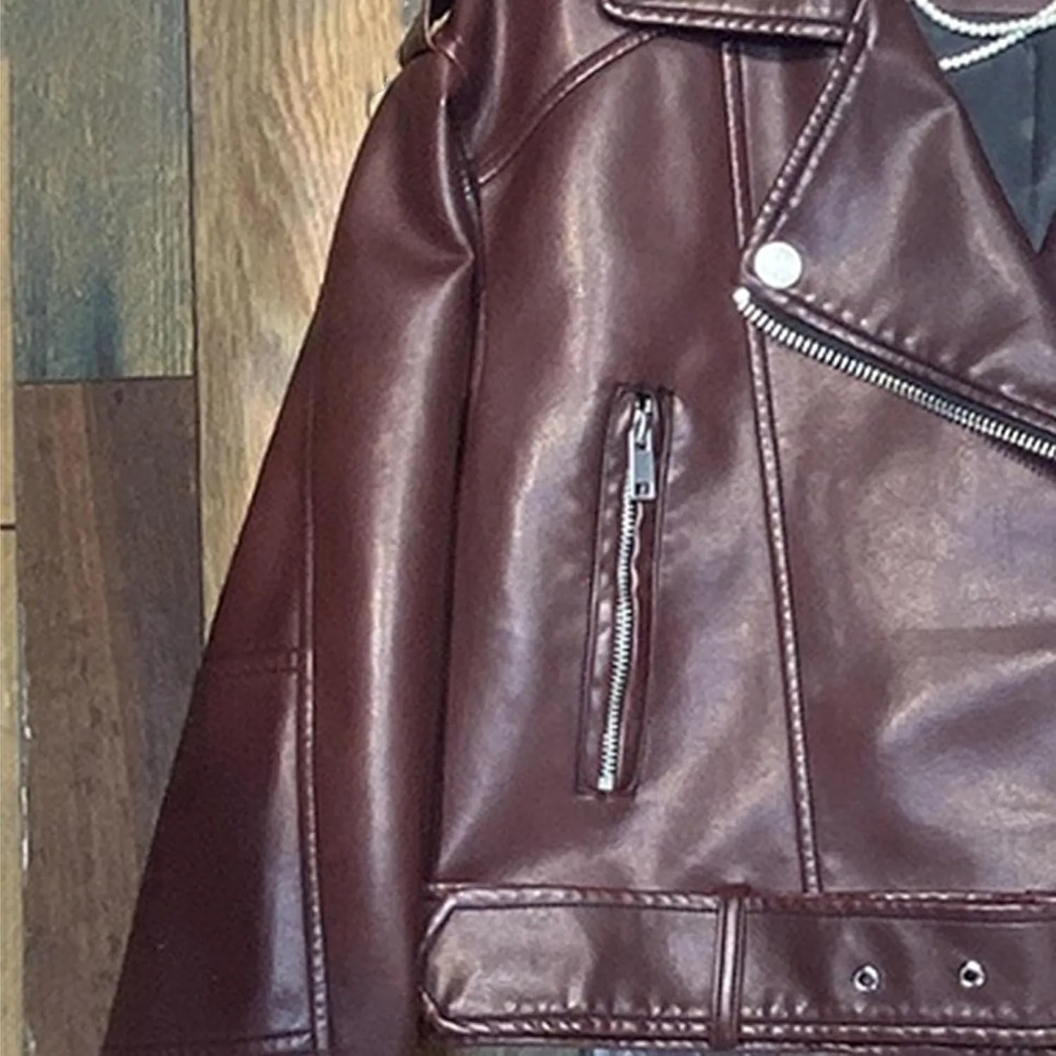 JEKE-DG Women's Vintage Lapel Cropped Coat Faux Leather Zip Up Casual Coat Jacket Fashion Solid Outerwear with Belt