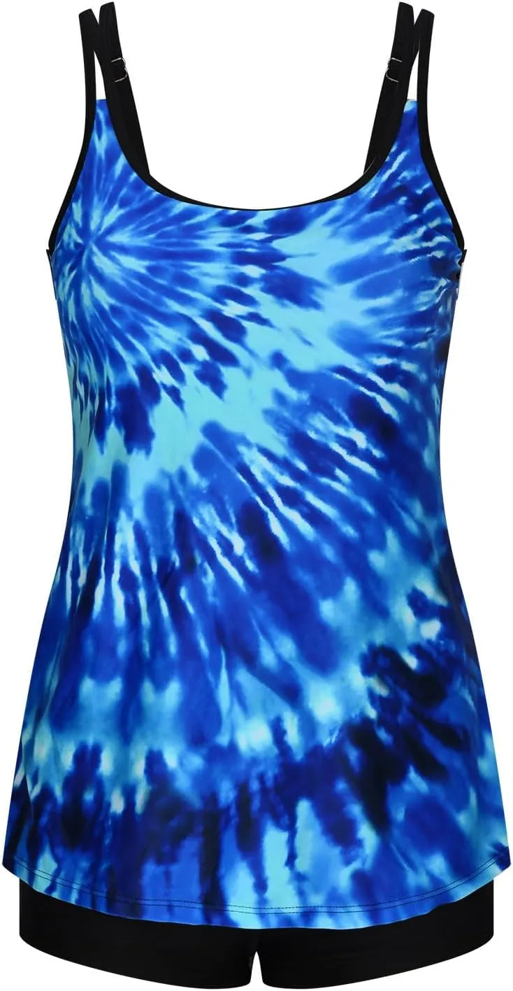 JiXiang Tankini Swimsuits for Women 2025 Two Piece Summer Bathing Suits Print Sling Swim Beach Swimwear Tank Top with Shorts