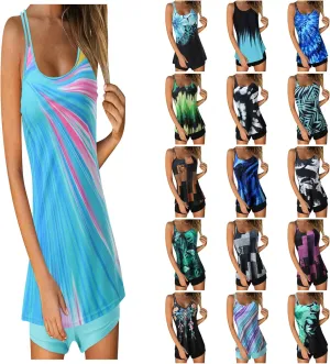 JiXiang Tankini Swimsuits for Women 2025 Two Piece Summer Bathing Suits Print Sling Swim Beach Swimwear Tank Top with Shorts