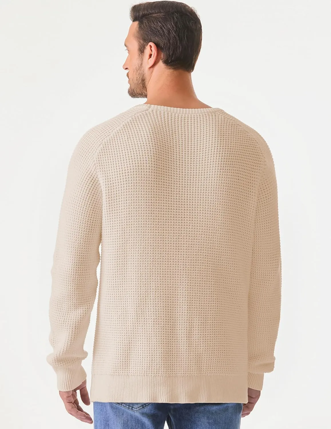 JMIERR Men's Crewneck Pullover Sweater Waffle Textured Knitted Sweaters Casual Loose Fit Sweaters with Ribbing Edge