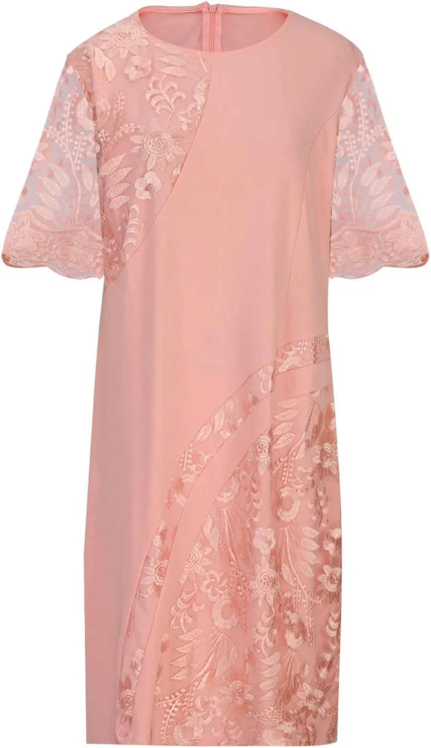 JOAU Women Plus Size Lace Embroidery Patchwork Half Sleeve Midi Dress Cocktail Evening Party Elegant Crew Neck Zip Dresses