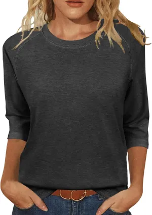 JomeDesign Womens Tops Casual 3/4 Sleeve Crew Neck Shirts Loose Fit Tunic Blouses Summer Tees