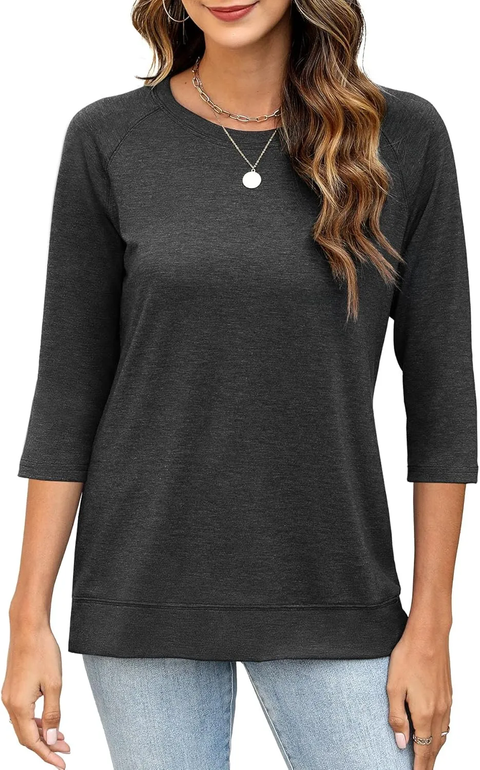 JomeDesign Womens Tops Casual 3/4 Sleeve Crew Neck Shirts Loose Fit Tunic Blouses Summer Tees