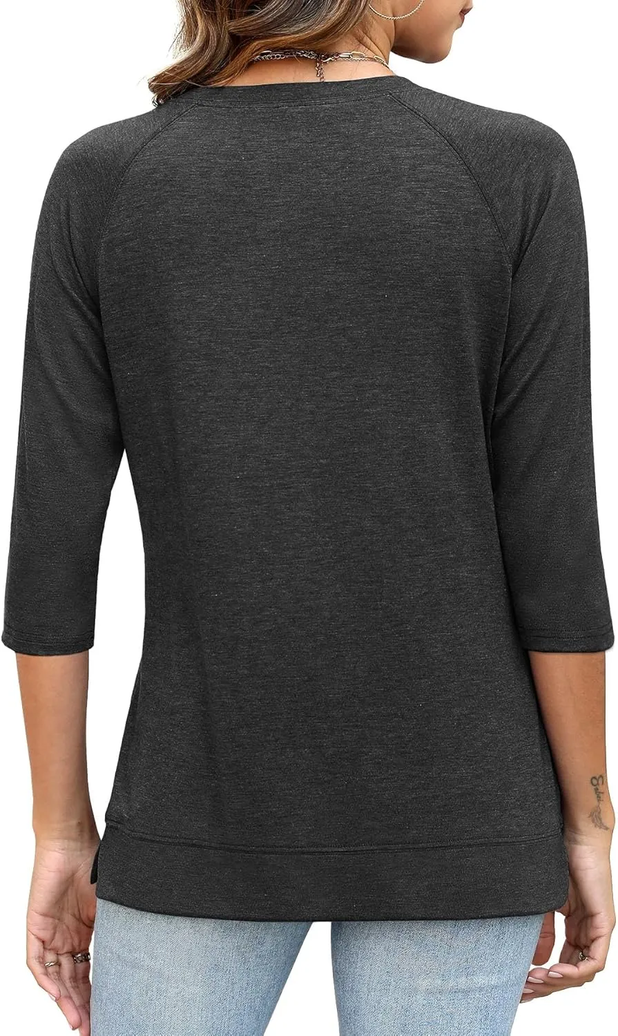 JomeDesign Womens Tops Casual 3/4 Sleeve Crew Neck Shirts Loose Fit Tunic Blouses Summer Tees