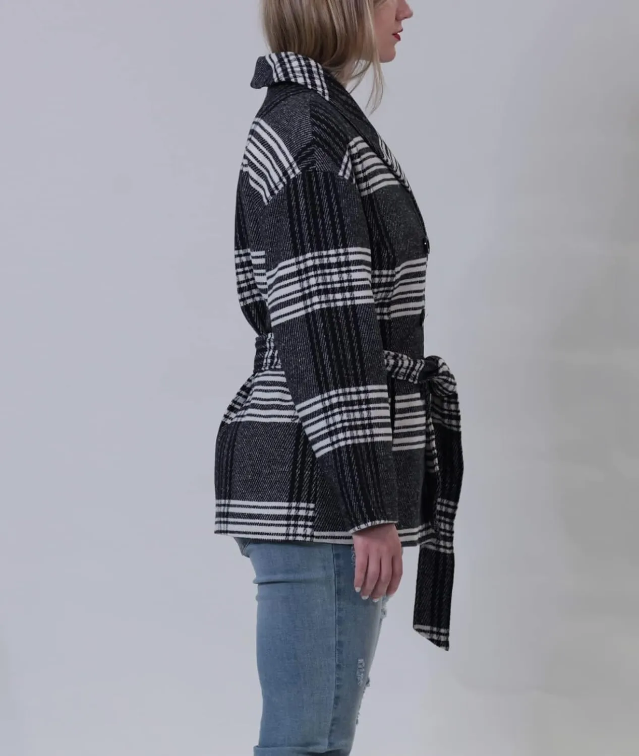 JOUJOU Women's Wool Plaid Belted Trench, Comfortable & Stylish, Trendy Coat