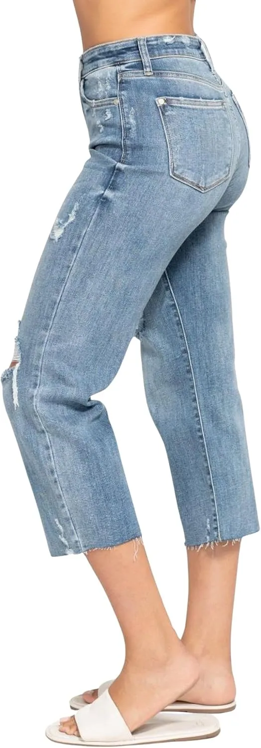 Judy Blue Women's High Waist Destroy Wide Leg Crop Jeans