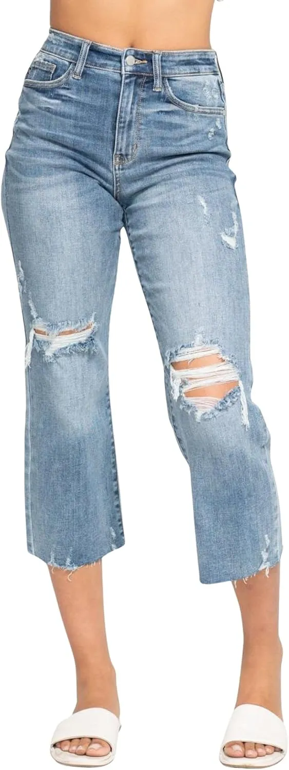 Judy Blue Women's High Waist Destroy Wide Leg Crop Jeans