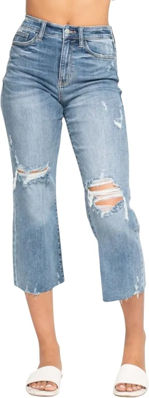 Judy Blue Women's High Waist Destroy Wide Leg Crop Jeans