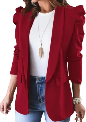 KIRUNDO Women's 2025 Spring Fall Casual Blazers Puff Sleeve Lapel Open Front Work Suit Office Blazer Jackets with Pockets